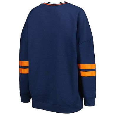 Women's The Wild Collective Navy Denver Broncos Vintage V-Neck Pullover Sweatshirt