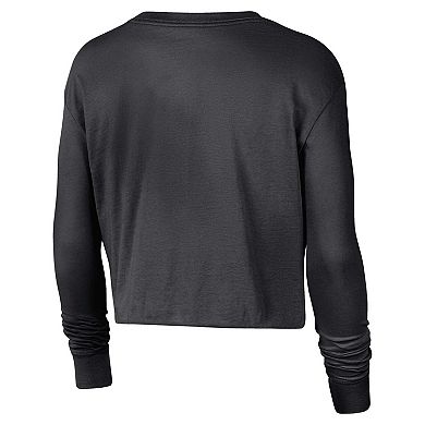 Women's Nike Black Arkansas Razorbacks 2-Hit Cropped Long Sleeve Logo T-Shirt