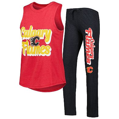 Women's Concepts Sport Heather Red/Heather Black Calgary Flames Meter Muscle Tank Top & Pants Sleep Set