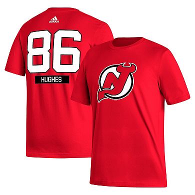 Men's adidas Jack Hughes Red New Jersey Devils Fresh Name & Number T-Shirt