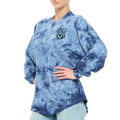 Women's Fanatics Branded Deep Sea Blue Seattle Kraken Crystal-Dye Long Sleeve T-Shirt