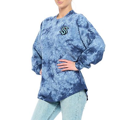 Women's Fanatics Branded Deep Sea Blue Seattle Kraken Crystal-Dye Long Sleeve T-Shirt