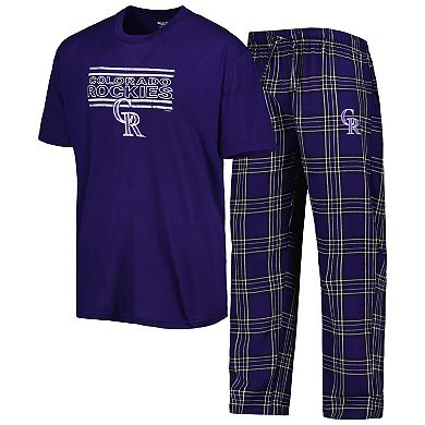 Men's Concepts Sport Purple/Black Colorado Rockies Badge T-Shirt & Pants Sleep Set