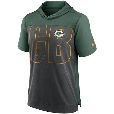 Men's Nike Heathered Charcoal/Green Green Bay Packers Performance Hoodie T-Shirt