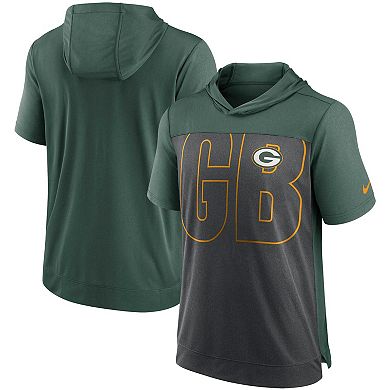 Men's Nike Heathered Charcoal/Green Green Bay Packers Performance Hoodie T-Shirt