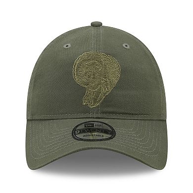 Men's New Era Olive Los Angeles Rams Historic Logo Core Classic 2.0 Tonal 9TWENTY Adjustable Hat