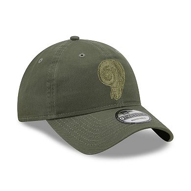 Men's New Era Olive Los Angeles Rams Historic Logo Core Classic 2.0 Tonal 9TWENTY Adjustable Hat