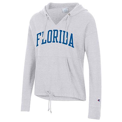 Women's Champion Ash Florida Gators Vintage Wash Reverse Weave Cinch Pullover Hoodie