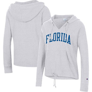 Women's Champion Ash Florida Gators Vintage Wash Reverse Weave Cinch Pullover Hoodie