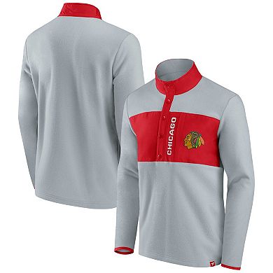 Men's Fanatics Branded Gray/Red Chicago Blackhawks Omni Polar Fleece Quarter-Snap Jacket