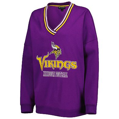 Women's The Wild Collective Purple Minnesota Vikings Vintage Pullover V-Neck Sweatshirt
