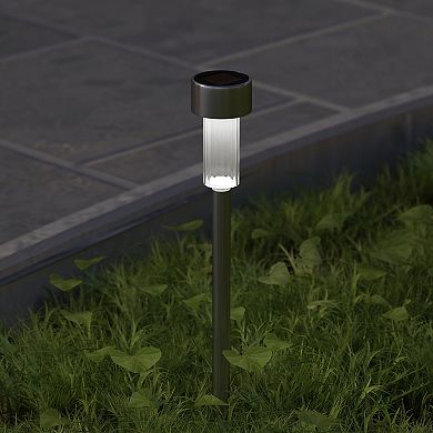 Merrick Lane Set of 12 Stainless Steel LED Solar Landscape Lights, Weather Resistant Outdoor Solar Powered Lights for Pathway, Garden, & Yard