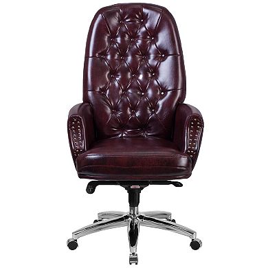 Merrick Lane Yennefer Burgundy Faux Leather Office Chair with Ergonomic Lumbar Support and Button Tufted High-Back Design
