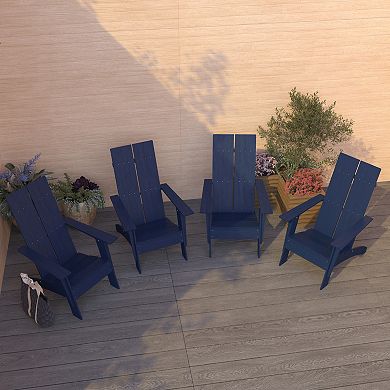 Merrick Lane Set of 4 Piedmont Modern All-Weather Poly Resin Wood Adirondack Chairs in Navy