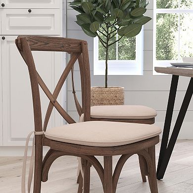 Merrick Lane Davisburg Stackable Early American Finish Wooden Cross Back Bistro Dining Chair with Cushion