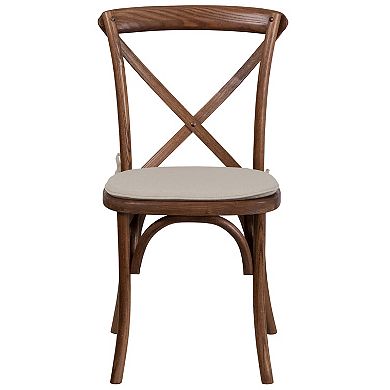 Merrick Lane Davisburg Stackable Early American Finish Wooden Cross Back Bistro Dining Chair with Cushion