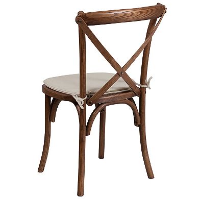 Merrick Lane Davisburg Stackable Early American Finish Wooden Cross Back Bistro Dining Chair with Cushion