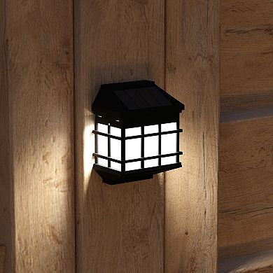 Merrick Lane Wall Mount LED Solar Powered Fence and Deck Lights - All-Weather Decorative Solar Lights in Black - Set of 6