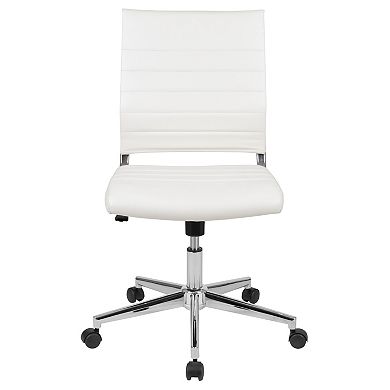 Merrick Lane Corrina Black Ergonomic Swivel Office Chair Ribbed Faux Leather Back and Seat Mid-Back Armless Computer Desk Chair with Chrome Base