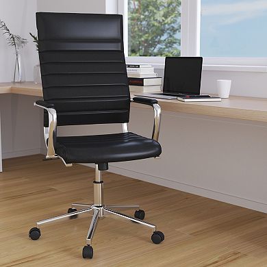 Merrick Lane Stockholm Black Mid-Back Faux Leather Home Office Chair With Pneumatic Seat Height Adjustment And 360° Swivel