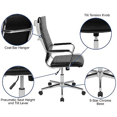 Merrick Lane Stockholm Black Mid-Back Faux Leather Home Office Chair With Pneumatic Seat Height Adjustment And 360° Swivel