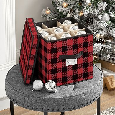 mDesign Square Gift-Wrap or Ornament Storage Box with Handles - 2 Pack