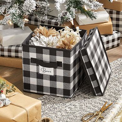 mDesign Square Gift-Wrap or Ornament Storage Box with Handles - 2 Pack