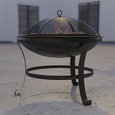 Merrick Lane Bunyan Fire Pit Outdoor Wood Burning Round Iron 22" Fire Pit