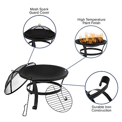 Merrick Lane Bunyan Fire Pit Outdoor Wood Burning Round Iron 22" Fire Pit