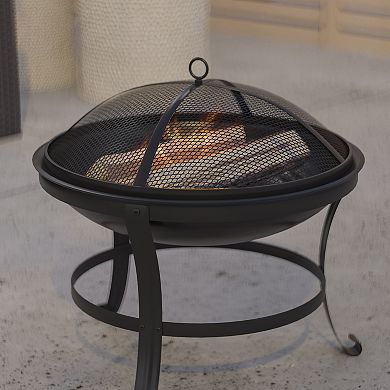 Merrick Lane Bunyan Fire Pit Outdoor Wood Burning Round Iron 22" Fire Pit