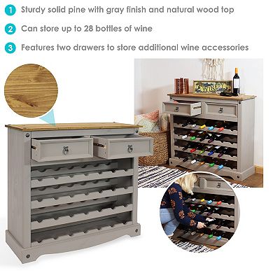 Sunnydaze 28-Bottle Solid Pine Freestanding Wine Rack - Gray - 34.5"