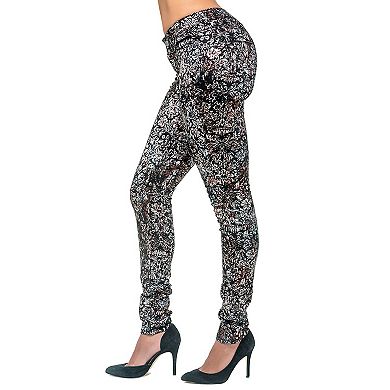 Poetic Justice Women's Curvy Fit Stretch Twill Floral Printed Metallic Jeans
