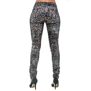 Poetic Justice Women's Curvy Fit Stretch Twill Floral Printed Metallic Jeans