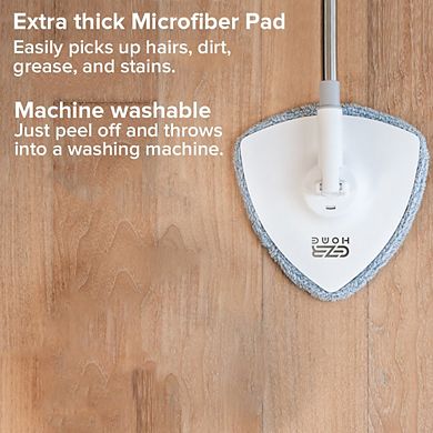 EZR Mop and Bucket with Wringer Set - Triangle Mop Set in Gray-White  - Hand-Free Cordless Mop