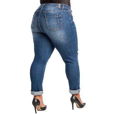 Poetic Justice Plus Size Women's Curvy Fit Vintage Destroyed Boyfriend Jeans