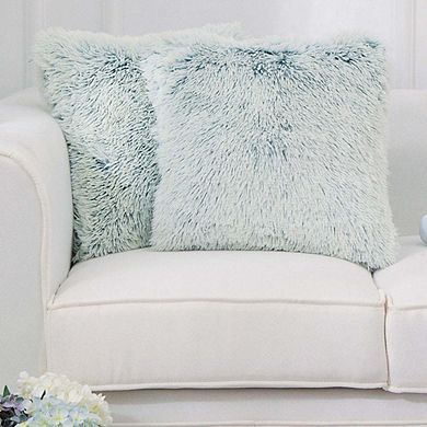 Cheer Collection Set of 2 Shaggy Long Hair Throw Pillows - Super Soft and Plush Faux Fur Accent Pillows - 18 x 18 inches