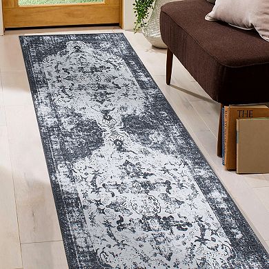 World Rug Gallery Vintage Distressed Medallion Machine Washable Area Rug