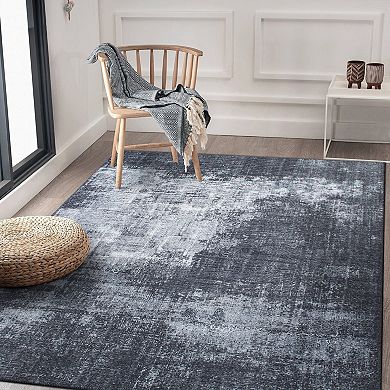 World Rug Gallery Contemporary Distressed Abstract Machine Washable Area Rug