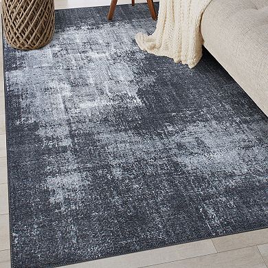 World Rug Gallery Contemporary Distressed Abstract Machine Washable Area Rug