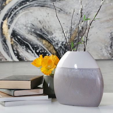 9.25" Gray and White Ombre Effect Smooth Finish Oval Vase