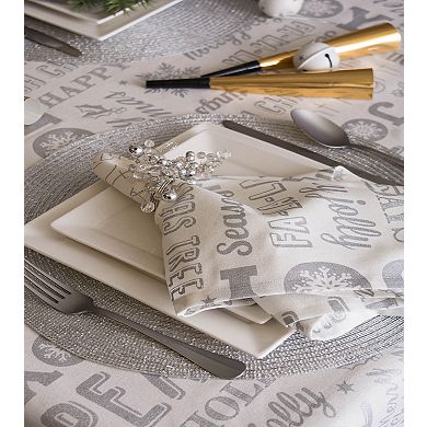White and Metallic Silver Colored Christmas Collage Rectangular Tablecloth 60" x 84"