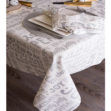 White and Metallic Silver Colored Christmas Collage Rectangular Tablecloth 60" x 84"