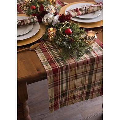 108" Green and Red Give Thanks Plaid Table Runner