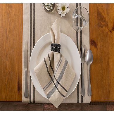 14" x 72" Neutral Taupe and Black French Stripe Rectangular Table Runner