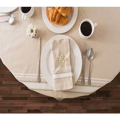 60" x 120" White and Beige Rectangle Cotton Tablecloth