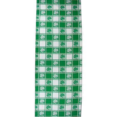 72" Green and White Shamrock Checkered Rectangular Table Runner