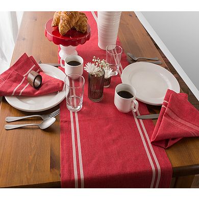 14" x 108" Tango Red and White French Chambray Rectangular Table Runner