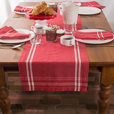 14" x 108" Tango Red and White French Chambray Rectangular Table Runner