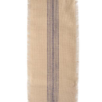 14" x 108" Brown and French Blue Middle Stripe Border Burlap Table Runner