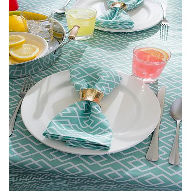 Aqua Green and White Diamond Pattern Outdoor Rectangular Tablecloth with Zipper 60” x 84”
